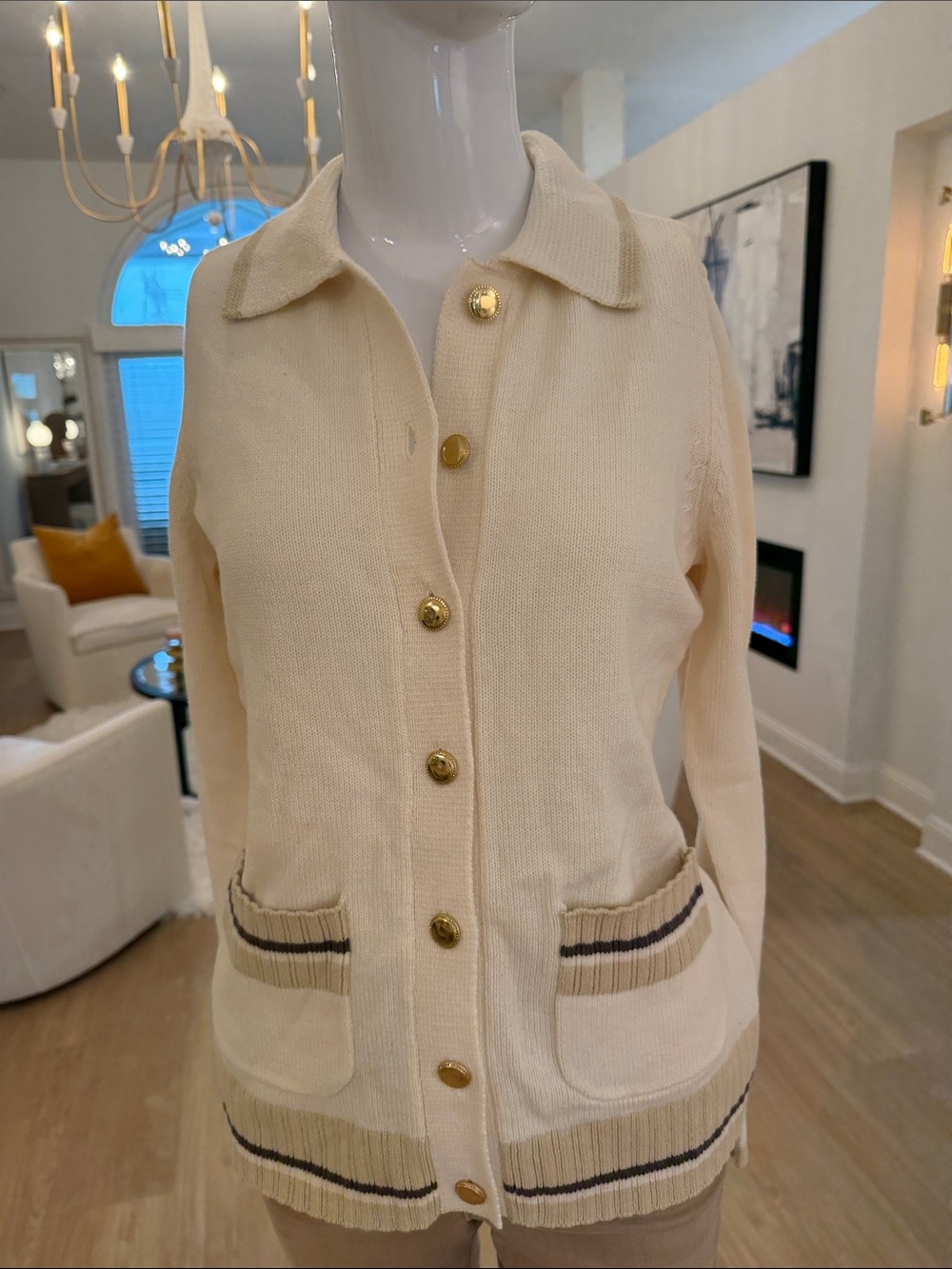Cream Button-Front Knit Cardigan Jacket